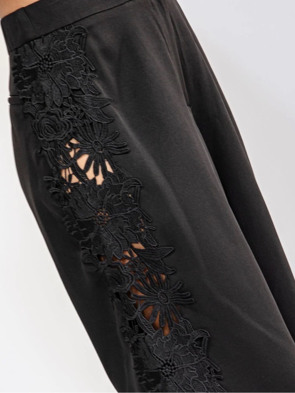 Women’s Black Crochet-Trim Wide Leg Pants - Picture 3 of 4